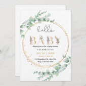 Gold Eucalyptus Hello Baby Invitation (Devant / Derrière)
