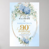 Gold Eucalyptus Hydrangeas 90th birthday welcome Poster (Voorkant)