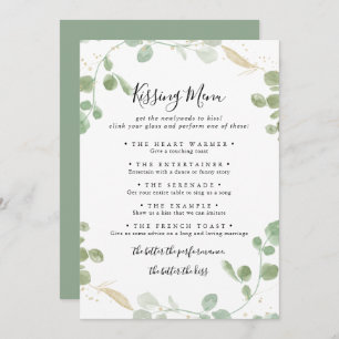 Gold Eucalyptus Mariage Kissing Menu Carte de jeu