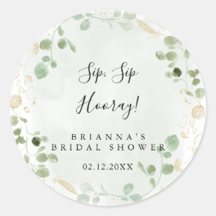 Gold Eucalyptus Sip Sip Hooray Vrijgezellenfeest Ronde Sticker