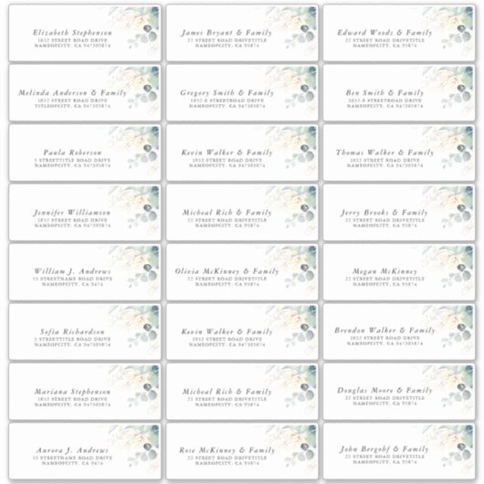 Gold Eucalyptus Verdure Étiquettes de adresse indi (Devant)