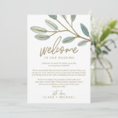 Gold Eucalyptus Weddenschap Welkomstbrief & reisro Programma (Staand voorkant)