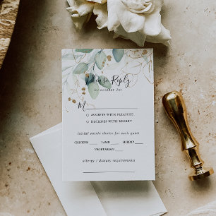 Gold Eucalyptus Wedding Menu Keuze RSVP
