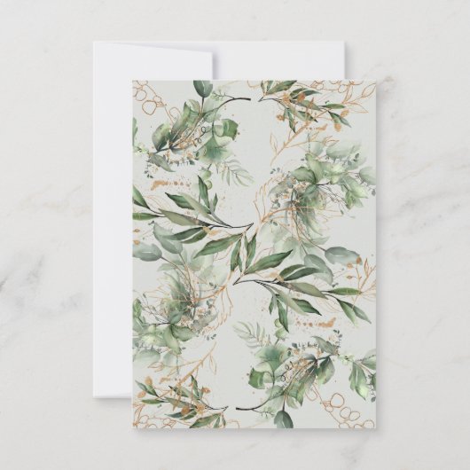 Gold Eucalyptus Wreatgreen Zee Wide Wedding RSVP Kaartje (Achterkant)