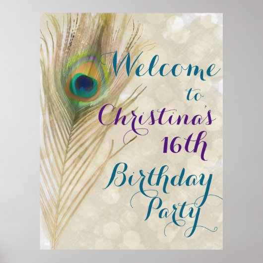 Gold Exotic Peacock Feather Glam Party Banner Poster (Voorkant)