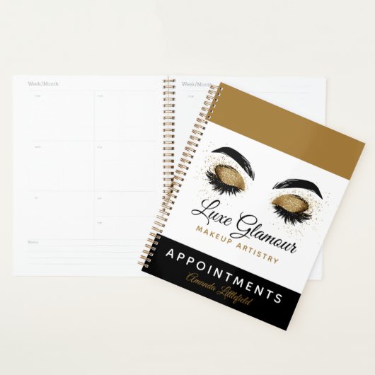 Gold Eye Lashes Brows Makeup Artist Appointes Planner (Display)