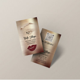 Gold Eyelash Brow Makeup Logo QR Code Lip Roos Visitekaartje
