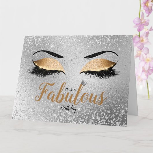 Gold Fabulous Glitter Eyes Large Birthday Kaart (Orchidee)