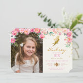 Gold Fairy Rose Floral Invitation Anniversaire (Debout devant)