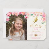 Gold Fairy Rose Floral Invitation Anniversaire (Devant)