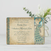 Gold Fairy Tale Peacock Weddenschap Kaart (Staand voorkant)