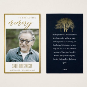 GOLD FALL TREE SYMPATHY MEMORIAL PHOTO PRAYER CARD