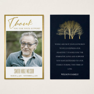 GOLD FALL TREE SYMPATHY MEMORIAL PHOTO THANKS CARD