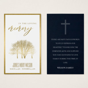 GOLD FALL TREE SYMPATHY MEMORIAL THANK YOU CARD