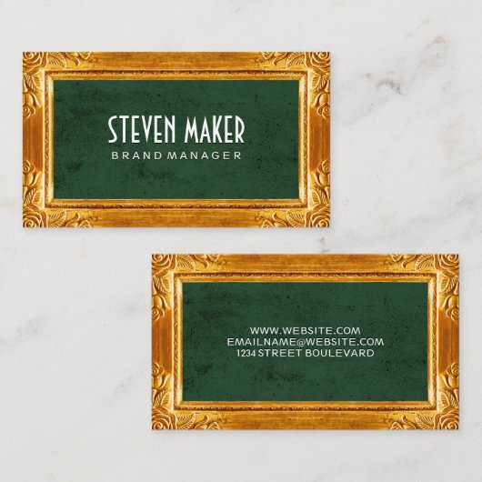 Gold Fancy Border | Groene textuur Visitekaartje (Voorkant / Achterkant)