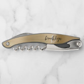 Gold Faux Brushed Metal Monogram Script Kurkentrekker (Achterkant)