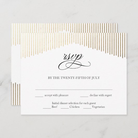 Gold Faux Foil Angles Art Déco carte RSVP (Devant / Derrière)