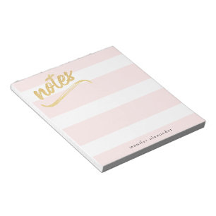 Gold Faux Foil Blush Pink Stripes et nom Bloc-note