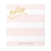 Gold Faux Foil Blush Pink Stripes et nom Bloc-note (Devant)