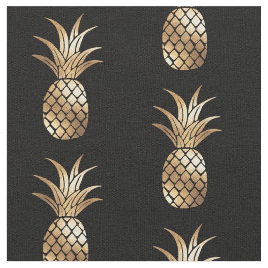 Gold Faux Foil Pineapple Fabric Stof (Close Up)