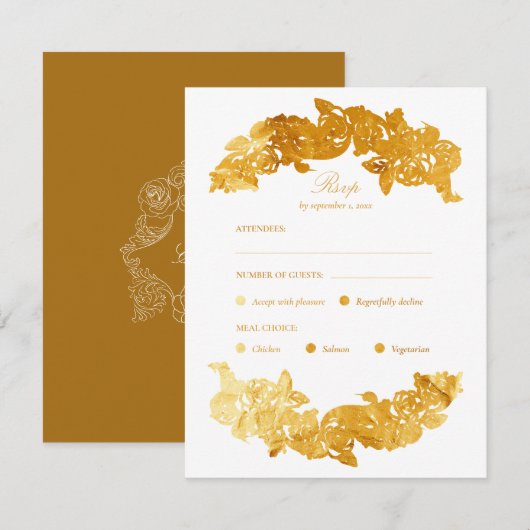 Gold Faux Foil Rococo Meice Choice Carte RSVP (Devant / Derrière)