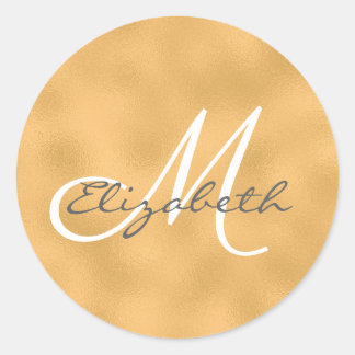 Gold Faux-Folie Achtergrond - Aangepast monogram Ronde Sticker