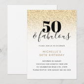 Gold Faux Glitter 50 & Fabulous 50th Birthday Kaart (Voorkant / Achterkant)