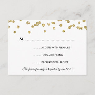 Gold Faux Glitter Confetti Wedding Black RSVP Kaartje