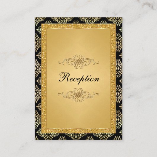 Gold FAUX Glitter Damask, Scroll Enclosure Card Informatiekaartje (Voorkant)