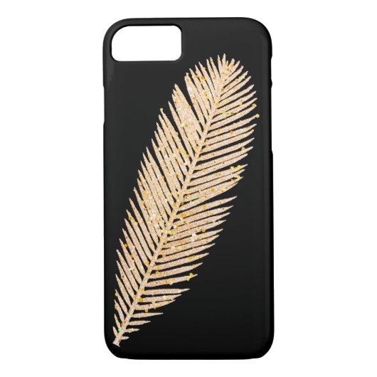 Gold Faux Glitter Feather Case-Mate iPhone Case (Achterkant)