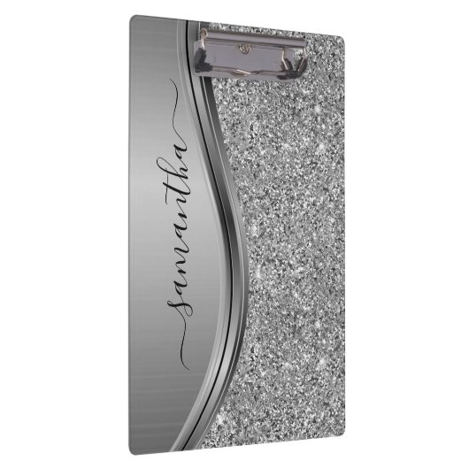 Gold Faux Glitter Handwritten Name Metal Monogram Klembord (Rechts)