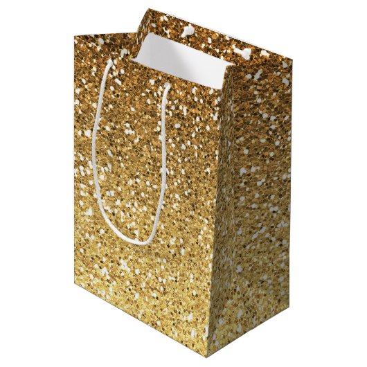 Gold Faux Glitter Ombre Medium Cadeauzakje (Voorkant Gekanteld)