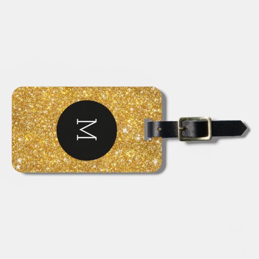 Gold Faux Glitter Pattern Girly Monogram Bagagelabel (Voorkant horizontaal)