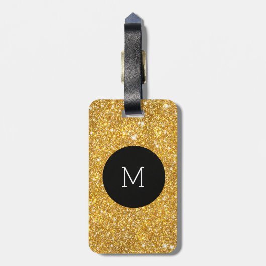 Gold Faux Glitter Pattern Girly Monogram Bagagelabel (Achterkant verticaal)