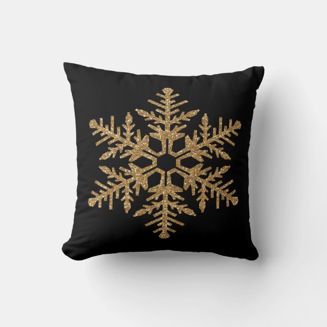 Gold Faux Glitter Snowflake Kussen (Voorkant)