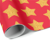 Gold Faux Glitter Star Pattern Red Gift Cadeaupapier (Rol Hoek)