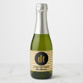 Gold Faux Glitter Stripes Monogrammed Mini Sparkling Wijnetiket (Voorkant)