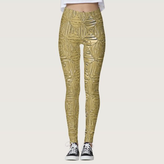 Gold Faux Metallic Geometric Patterted Leggings (Voorkant)