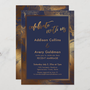 Gold Faux Metallic Navy Marble Celebrate met ons Kaart