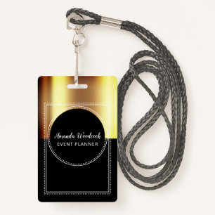 Gold Faux Metallic op Black Event Planner Name Badge