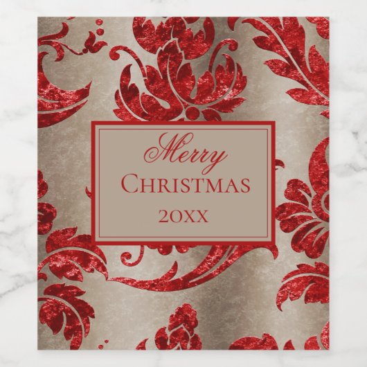 Gold Faux Red Velvet Damask Elegant Wijn Etiket (Enkel label)