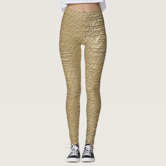 Gold Faux Shimmery Metallic Textured Leggings (Voorkant)