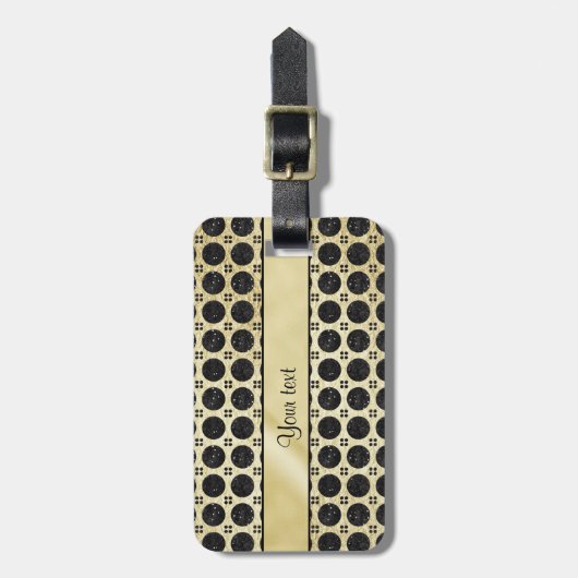 Gold Faux & Sparkly Black Glitter Spots Bagagelabel (Voorkant verticaal)