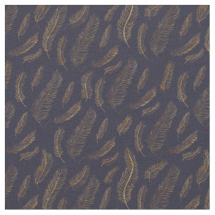 Gold Feather Print Stof