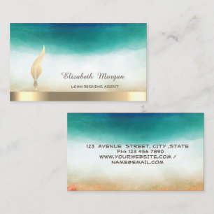 Gold Feather Stripe Waterverf Green Notary Visitekaartje