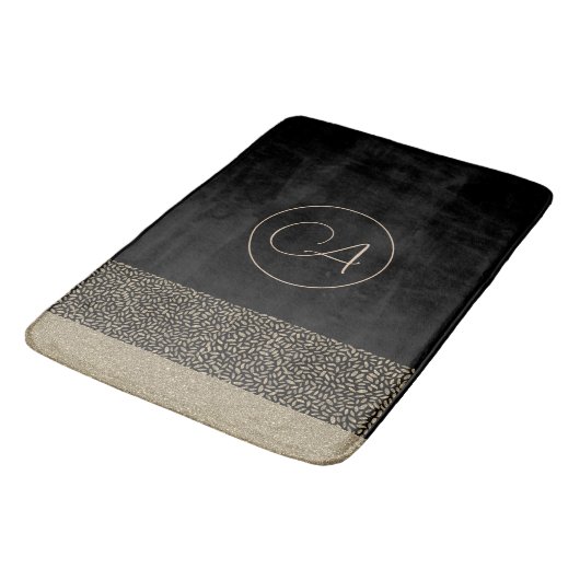 Gold Feathers op Black Monogram Bath Towel Set Bat Badmat (Gekanteld)
