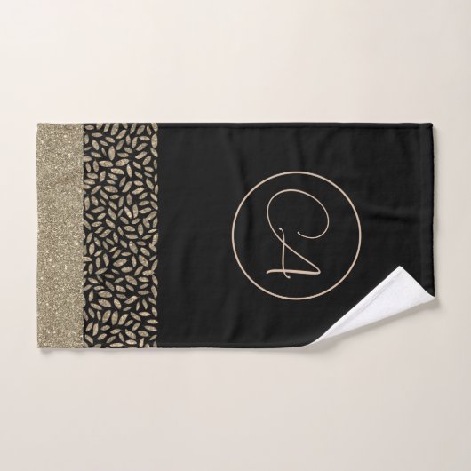 Gold Feathers op zwarte monogram handdoekset Bad Handdoek (Handdoek)