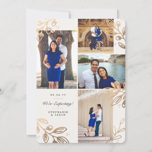 Gold Feuilles 4 Photo Faire-part de grossesse (Devant)