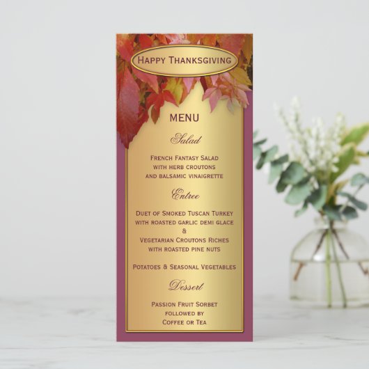 Gold Feuilles Thanksgiving Fall Dinner Menu (Debout devant)