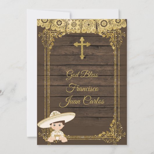 Gold Fiesta Boy Baptême Christening Invitation (Dos)